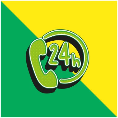 24 Saat Yeşil ve Sarı Modern 3D vektör simgesi logosu