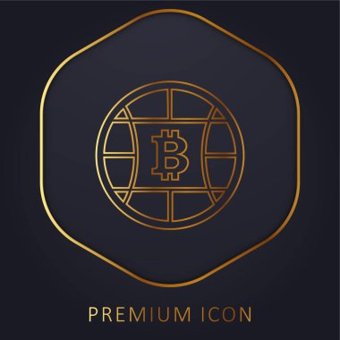 Bitcoin Globe Sembol Altın çizgi prim logosu veya simgesi