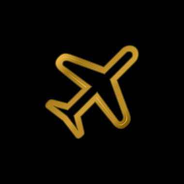 Airplane Rotated Diagonal Transport Outlined Symbol gold plated metalic icon or logo vector clipart
