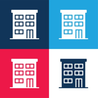 Apartment blue and red four color minimal icon set clipart