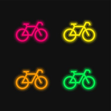 Bicycle Facing Right four color glowing neon vector icon clipart