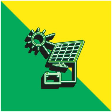 Battery Charging With Solar Panel Green and yellow modern 3d vector icon logo clipart