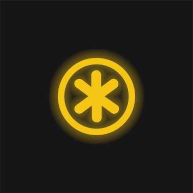 Asterisk Star Symbol In Circular Button yellow glowing neon icon clipart