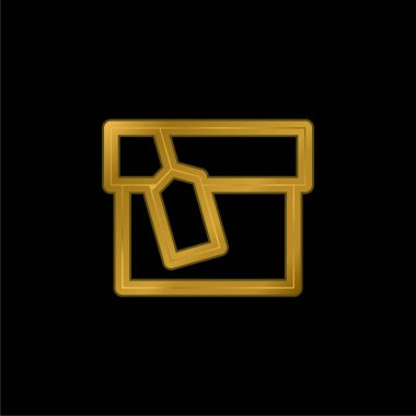 Etiket altın kaplamalı metal simge veya logo vektörü içeren kutu