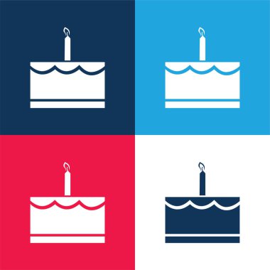 Birthday Cake With Candle blue and red four color minimal icon set clipart