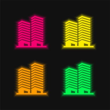 Apartments four color glowing neon vector icon clipart