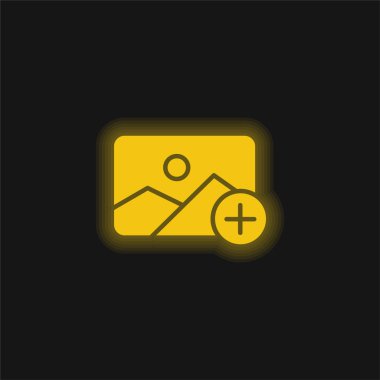 Add yellow glowing neon icon clipart