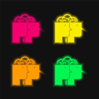 Beyin fırtınası yapan dört renkli neon vektör simgesi