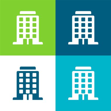 Big Building Flat four color minimal icon set clipart