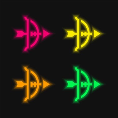 Okçuluk dört renk parlayan neon vektör simgesi