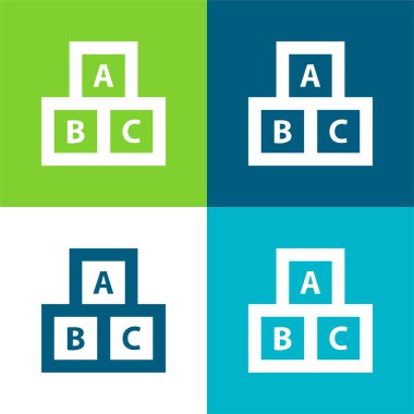 Eðitim İçin ABC Küpleri Düz 4 renk simgesi seti