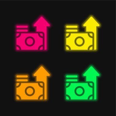 Benefits four color glowing neon vector icon clipart
