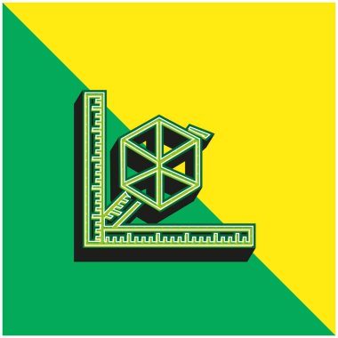 Cetvelli 3d Yazıcı Yeşil ve Sarı 3D vektör simgesi logosu