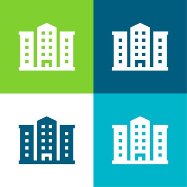 Apartment Flat four color minimal icon set clipart