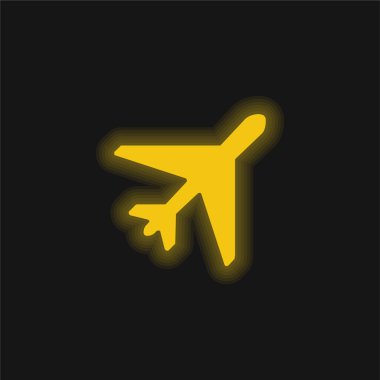Uçak sarı parlayan neon simgesi