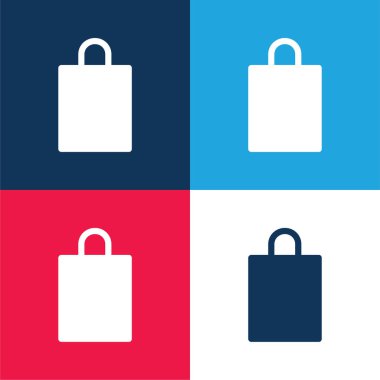 Poşet mavi ve kırmızı dört renk minimal simge seti