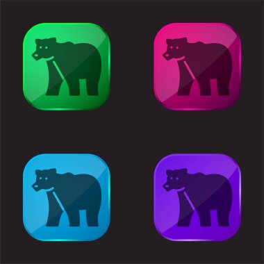 Bear four color glass button icon clipart