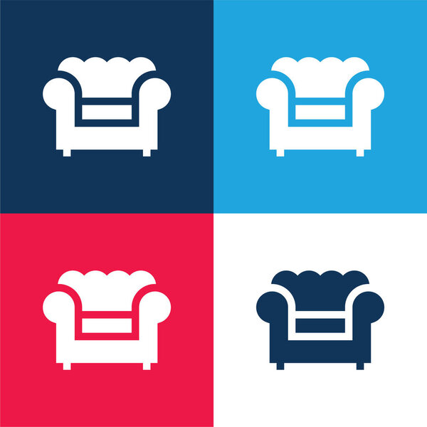 Armchair blue and red four color minimal icon set