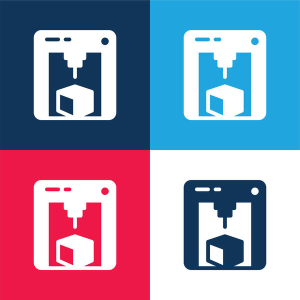 3d Printer blue and red four color minimal icon set