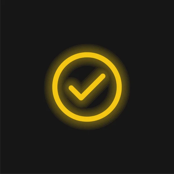 接受圆形按钮轮廓黄色发光霓虹灯图标 — 图库矢量图片