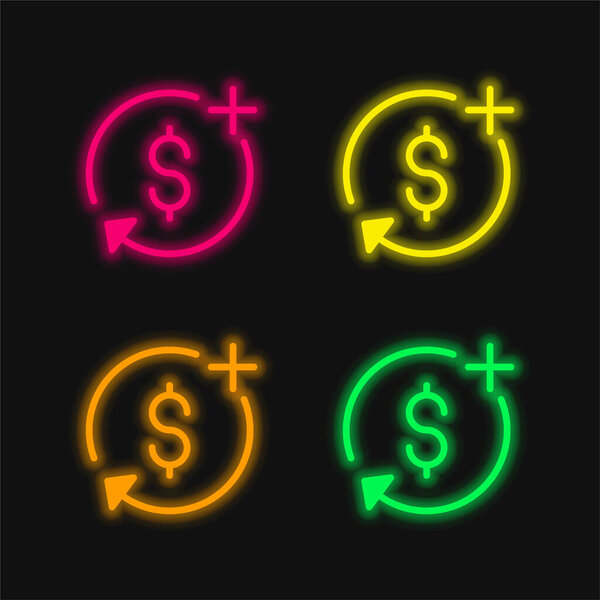 Добавить четыре цветных светящихся неоновых вектора значок