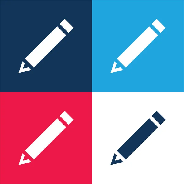 Black Diagonal Pencil Blue Red Four Color Minimal Icon Set — Stock Vector