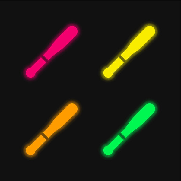 Baseball Bat four color glowing neon vector icon