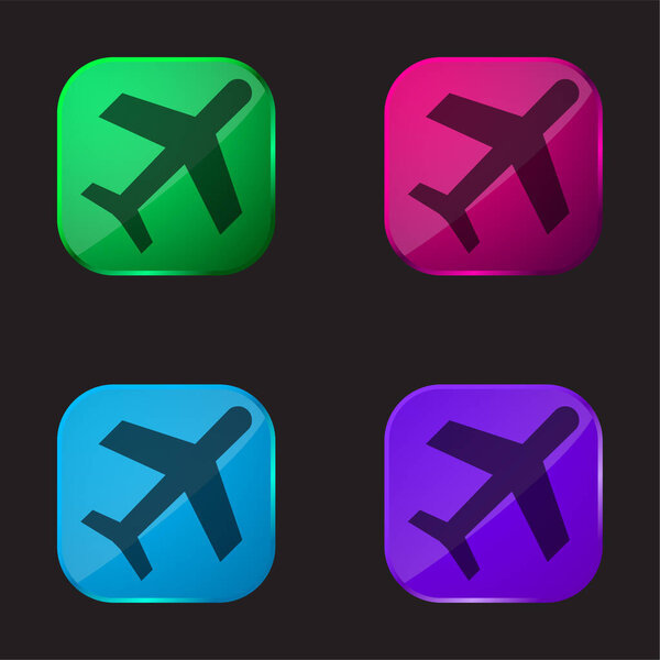 Airplane four color glass button icon