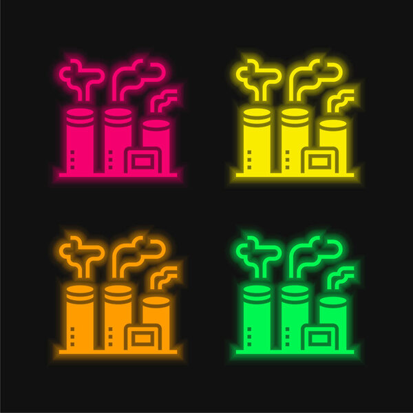 Air Pollution four color glowing neon vector icon