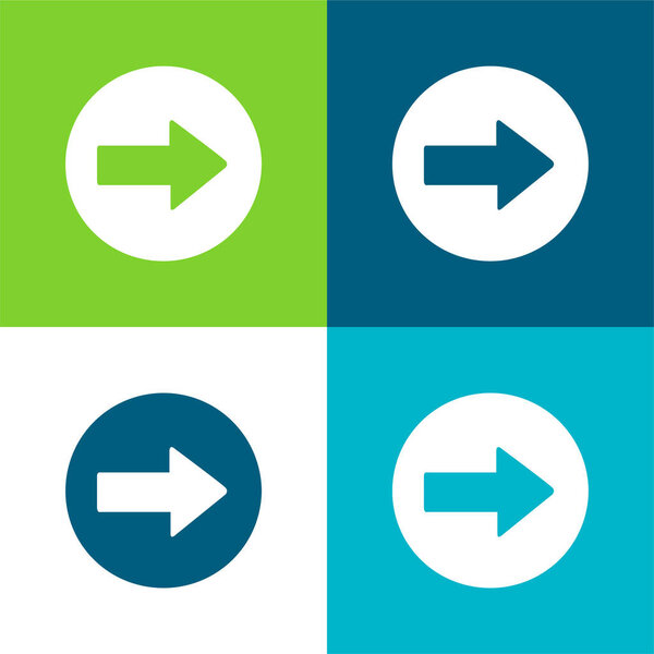 Стрелка, указывающая на правильную плоскую четырехцветную минимальную иконку