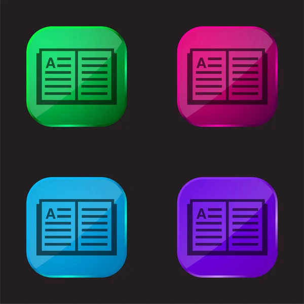 Βιβλίο Τέσσερις Εικονίδιο Κουμπί Γυαλί Χρώμα — Διανυσματικό Αρχείο