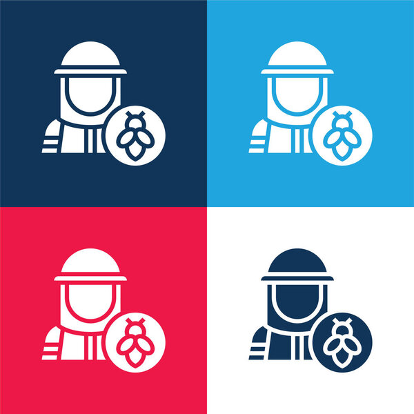Beekeeper blue and red four color minimal icon set
