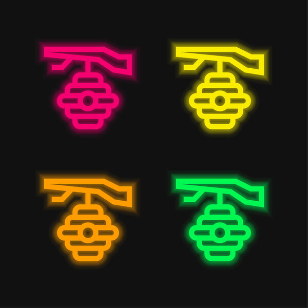 Beehive four color glowing neon vector icon