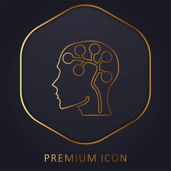 Brain golden line premium logo or icon