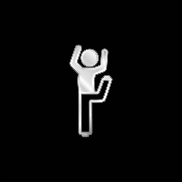 Boy With Bended Leg And Arms Up silver plated metallic icon