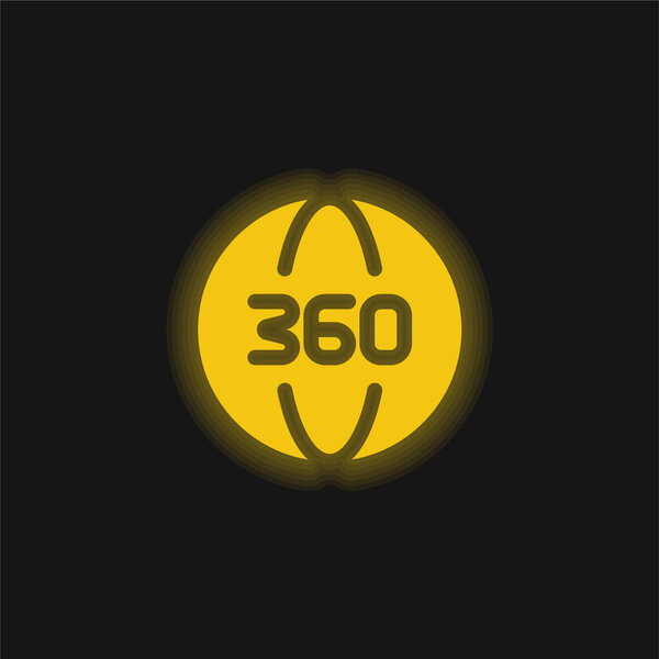 360 Degrees yellow glowing neon icon