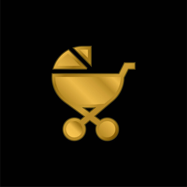 Детская коляска позолоченная металлическая икона или вектор логотипа