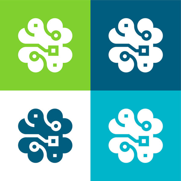 Brain Flat четыре цвета минимальный набор значков