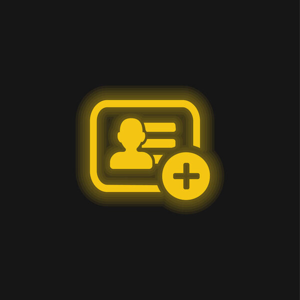 Add Business Card Symbol yellow glowing neon icon