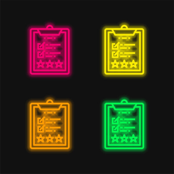 Assessment four color glowing neon vector icon