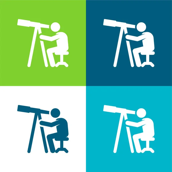 Astronomer Flat Four Color Minimal Icon Set — Stock Vector