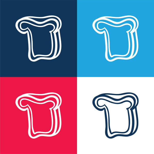 Хлеб Срез Рука нарисованные продукты питания синий и красный четыре цвета минимальный набор значков