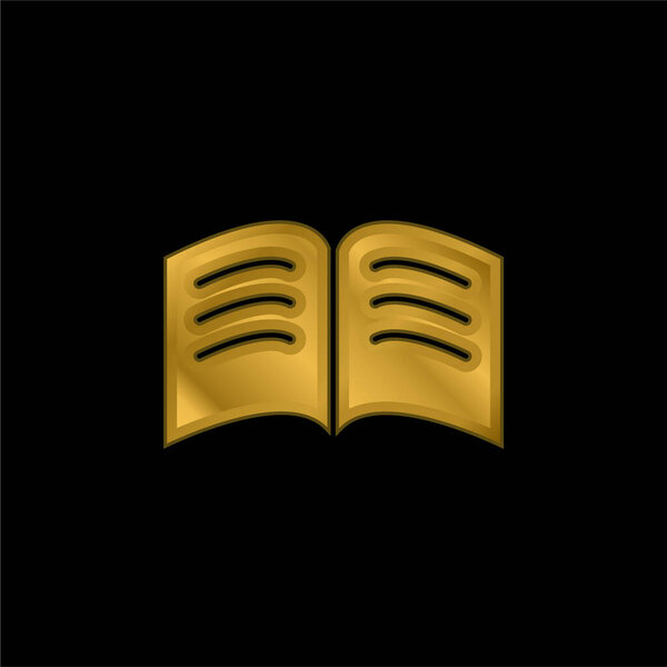 Book Of Black Pages With White Text Lines Opened In The Middle gold plated metalic icon or logo vector