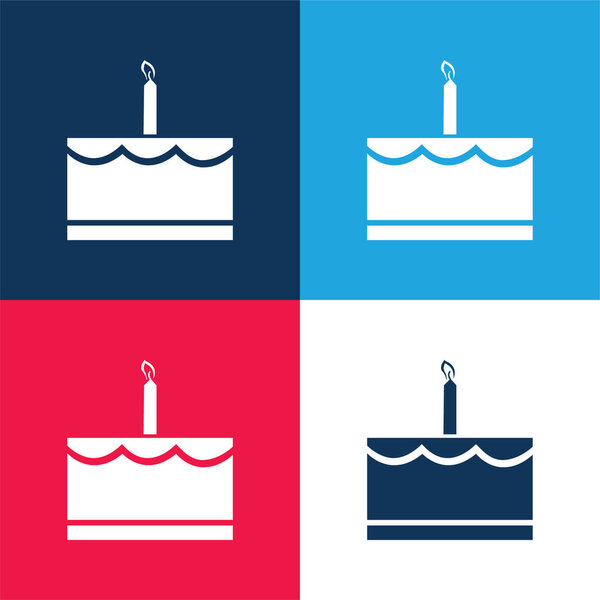 Birthday Cake With Candle blue and red four color minimal icon set