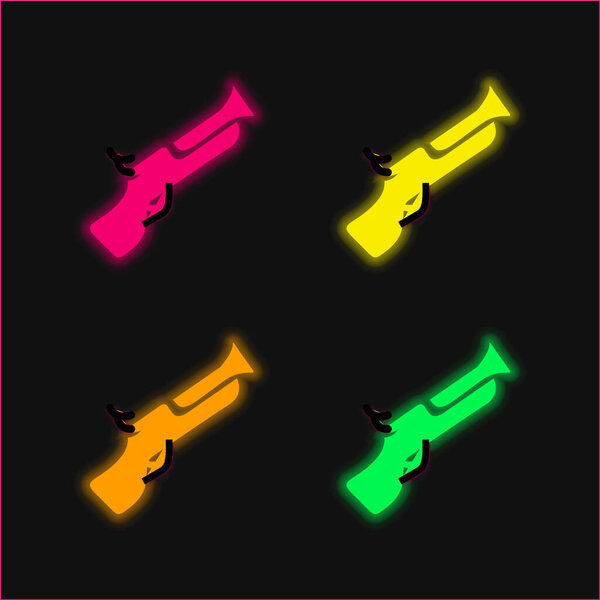 Blunderbuss Gun four color glowing neon vector icon