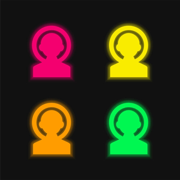 Astronaut four color glowing neon vector icon