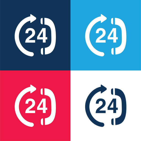 24 Hour Calling Service Center blue and red four color minimal icon set