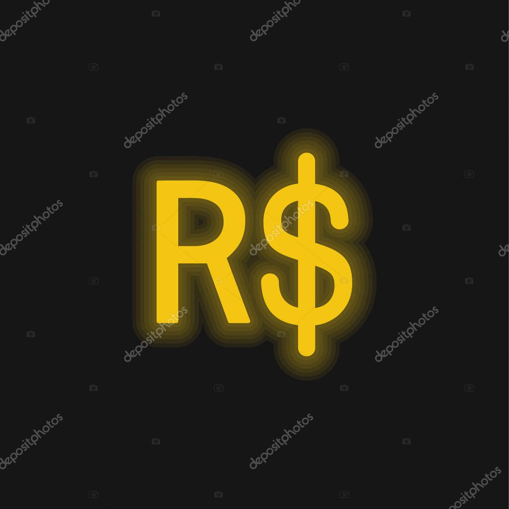 Brazil Real Symbol yellow glowing neon icon