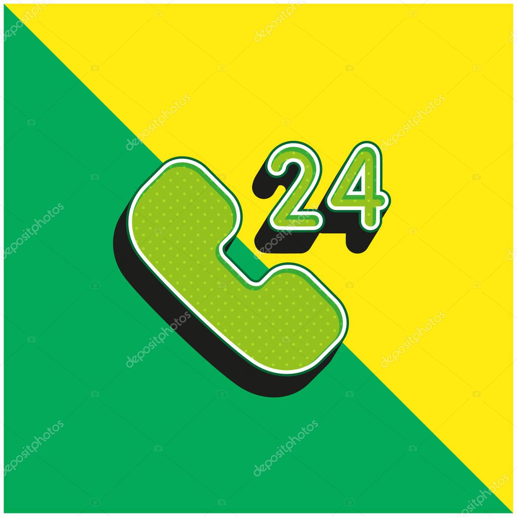 24 Hours Support Green and yellow modern 3d vector icon logo