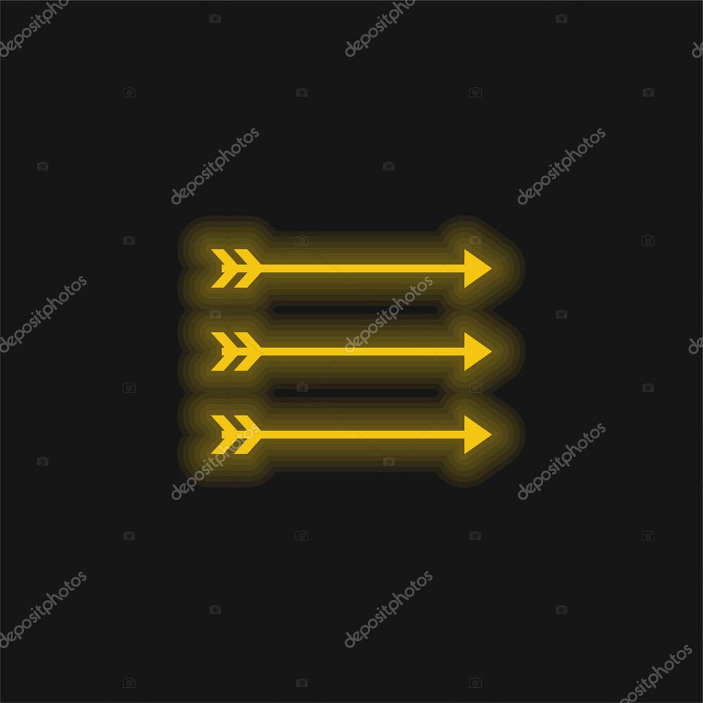 Arrows yellow glowing neon icon